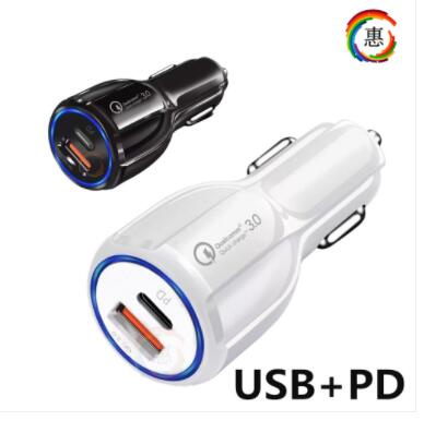شاحن سيارة PD شاحن سيارة USB + PD شاحن سيارة 6A شاحن سيارة سريع الشحن ثنائي المنفذ واحد مع ولاعة سجائر