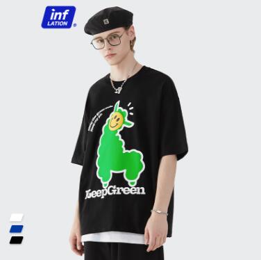   2FavoriteJoin Superbuy Affiliates Shopping وكيل المنتج 3 نصائح يجب قراءتها قبل البدء> ملابس الرجال INF | 2022 لربيع وصيف جديد عصري العلامة التجارية الخضراء للعناية بالجسم الحصان الأخضر طباعة مبتسم فضفاض بأكمام قصيرة تي شيرت الرجال